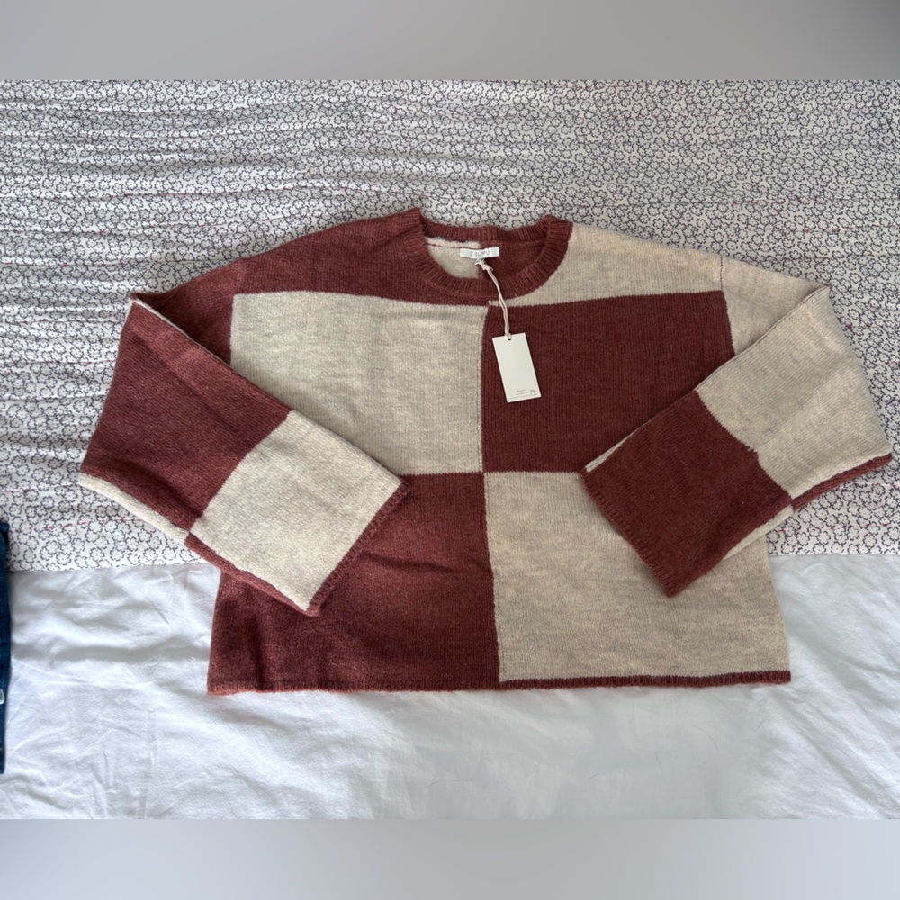 Color Block Sweater - Red and Cream